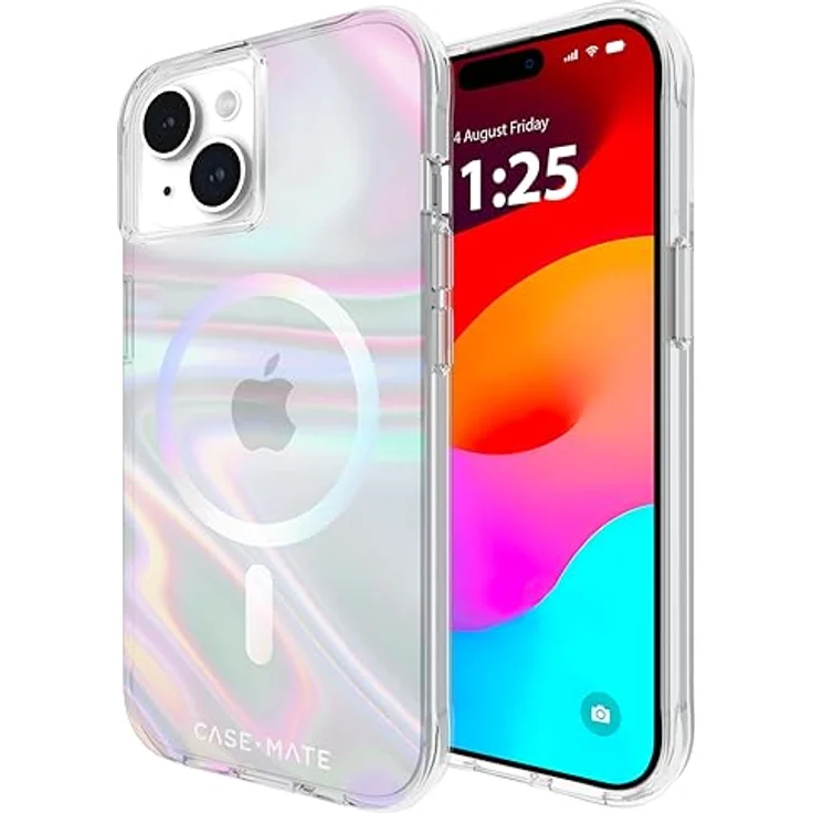 Case-Mate Soap Bubble Mag-Safe Case Schutzhülle kompatibel mit Apple iPhone 15/14/13 Hülle Regenbogen (Farbwechsel-Effekt, 3 m Fallschutz, Integrierter Mag-Safe-Ring) - Transparent/Schillernd – Bild 1