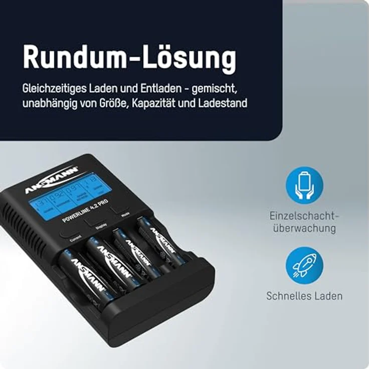 ANSMANN Batterieladegerät für 4X AA-AAA NiMH Akkus - Ladegerät mit 5 Ladeprogrammen: Laden, Entladen, Testen, Refresh, Schnellladen + USB-Lader - Powerline 4.2 Pro Akku-Ladegerät – Bild 4