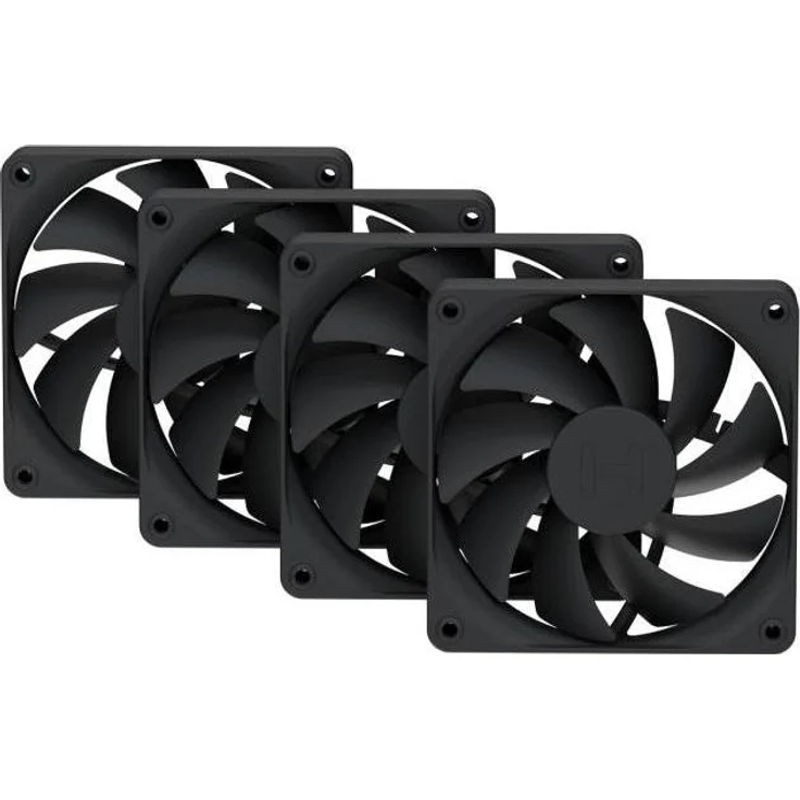 Hyte FA12 Black, 120 mm Gehäuselüfter im 4er-Pack mit hochleistungsfähigem Luftstrom und geräuschreduzierendem Design, Schwarz