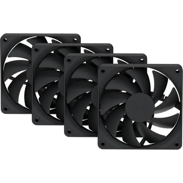 Hyte FA12 Black, 120 mm Gehäuselüfter im 4er-Pack mit hochleistungsfähigem Luftstrom und geräuschreduzierendem Design, Schwarz