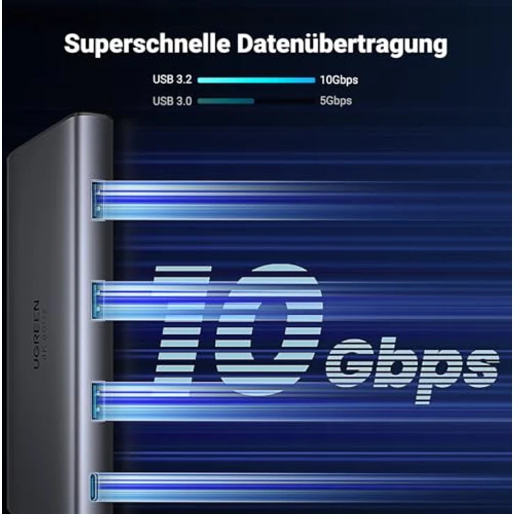 UGREEN Revodok Pro 109, USB C Hub 10Gbps Docking Station mit 9 Anschlüssen, HDMI 4K@60Hz, 100W Power Delivery, Ethernet, SD/Micro SD Kartenleser – Bild 3
