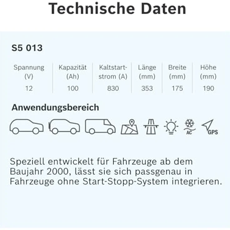 Bosch S5 013 Autobatterie 12V, 100Ah, 830A, wartungsfrei, PowerFrame®-Technologie – Bild 6