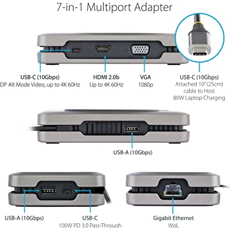 StarTech.com USB C Multiport Adapter-Docking Station - USB-C auf DP Alt Mode/4k HDMI/VGA, Dual Monitor Laptop Dockingstation, 100W PD, Ethernet, USB-C Mini Dock/MST Adapter/Reiseadapter (DKM31C3HVCPD) – Bild 3