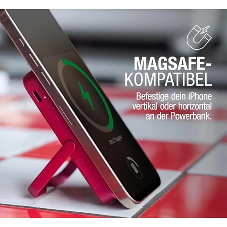 Fresh 'n Rebel Wireless Magnetic Powerbank 5000mAh, MagSafe-kompatibel, PD 20W Schnellladung, USB-C Port, tragbar mit Ständer, Dried Green – Bild 2