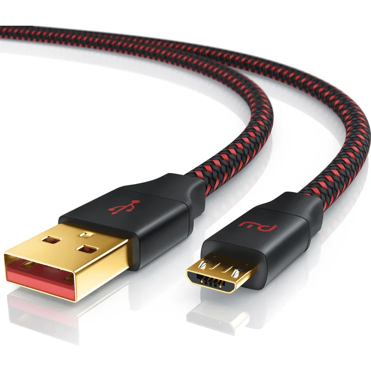 Primewire UltimateCharge Micro-USB 2.0 zu USB Typ A Kabel, Schnellladekabel mit 2m Länge, schwarz-rot, mit Datenübertragung und hoher Kompatibilität
