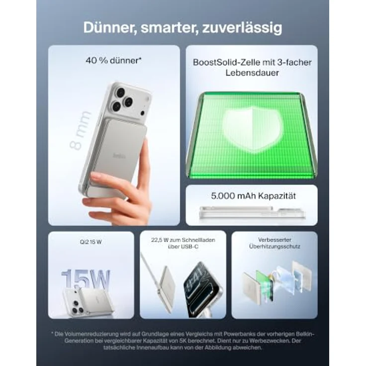 Belkin UltraCharge Pro Semi-Solid-State Powerbank 5000mAh, MagSafe-kompatibel, 15W schnelles Laden – Bild 2