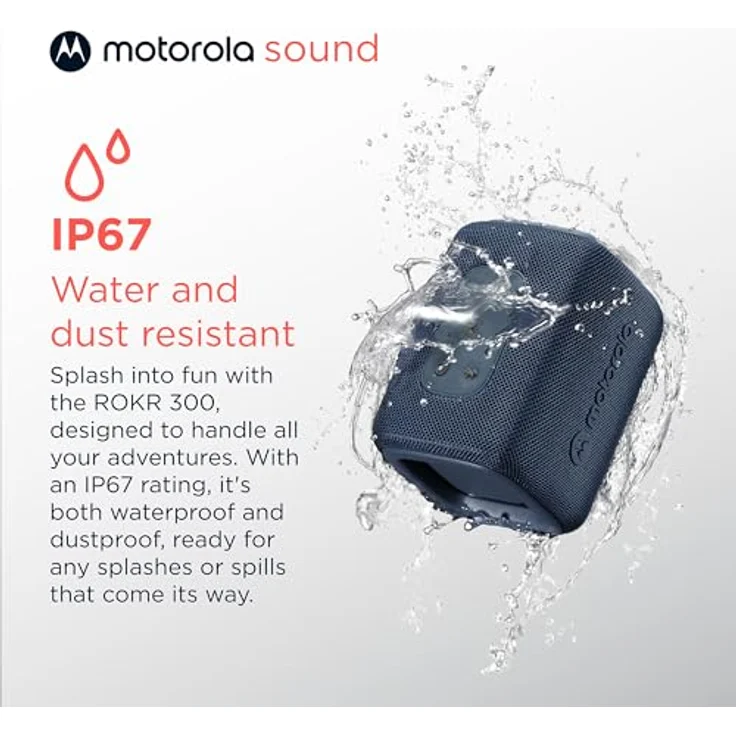 Motorola Sound ROKR 300, tragbarer Bluetooth 5.3 Lautsprecher, IP67 wasserdicht, 7-W- Leistung, 12 Stunden Akkulaufzeit, Blau – Bild 5