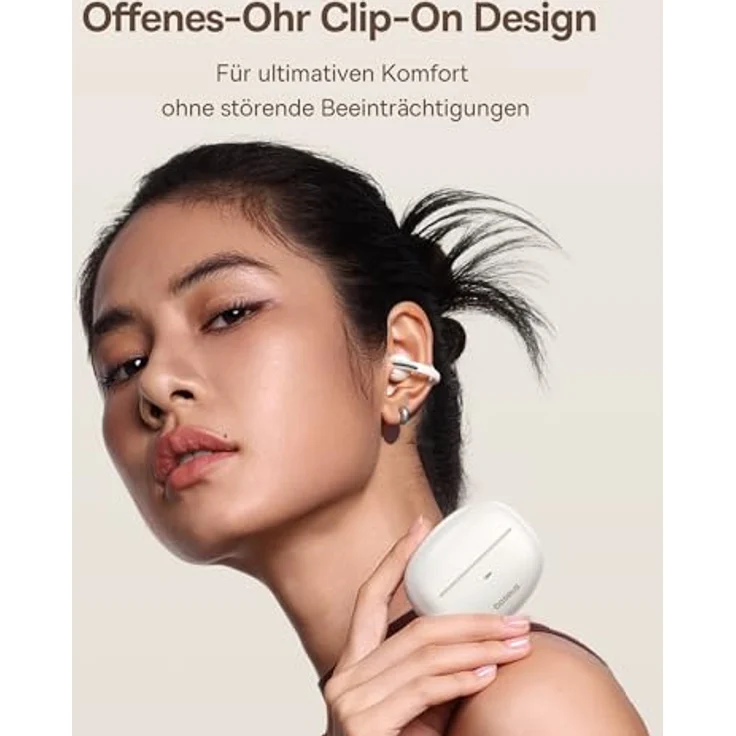 Baseus Bowie MC1 Open Ear Kopfhörer, Ohrclip mit adaptiver Bassverstärkung, Bluetooth 5.4, IP57, 40H Akkulaufzeit, 5,2g - Starlight Weiß – Bild 2