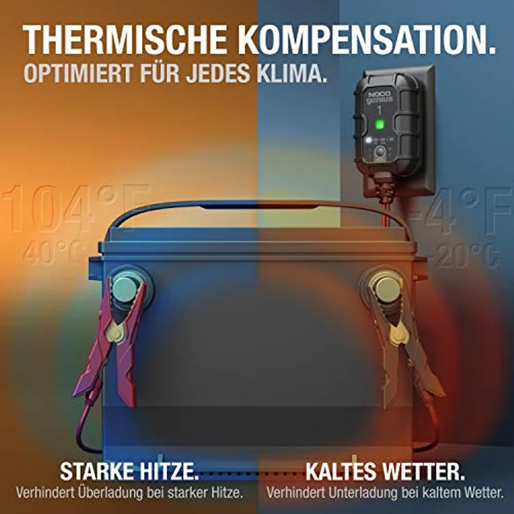 NOCO GENIUS1EU 1A Kfz-Ladegerät, intelligentes 6V/12V Ladegerät für Blei- und Lithium-Batterien, kompakt und effizient – Bild 4