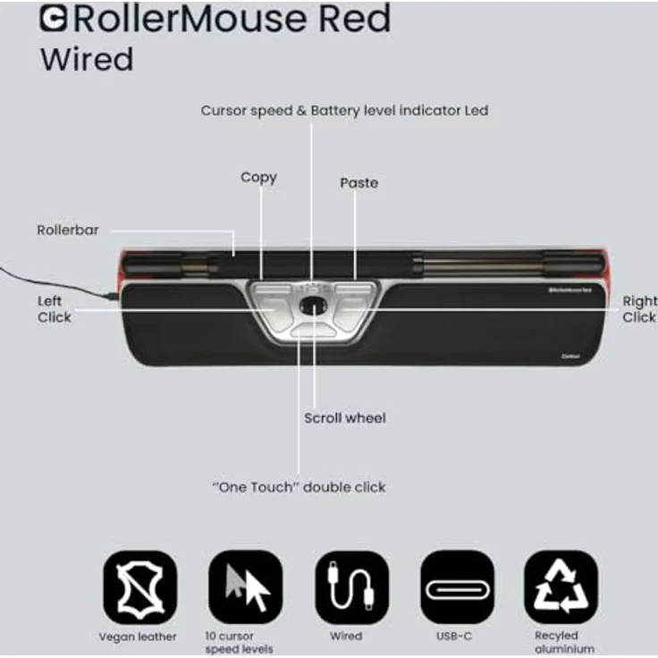 Contour RollerMouse Red, Wired (Kabelgebunden), Maus, Schwarz, Silber - Preisvergleich – Bild 4