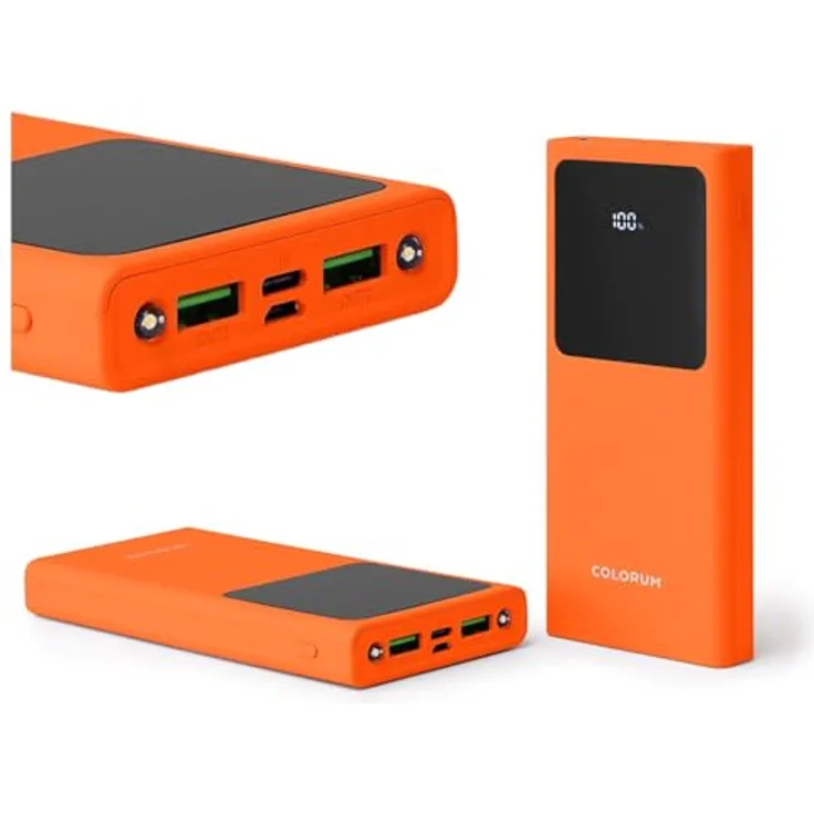 FOREVER Colorum Power Bank 10000mAh Orange - Tragbarer externer Akku mit USB-C, LED-Display und Taschenlampe, gleichzeitiges Laden von zwei Geräten