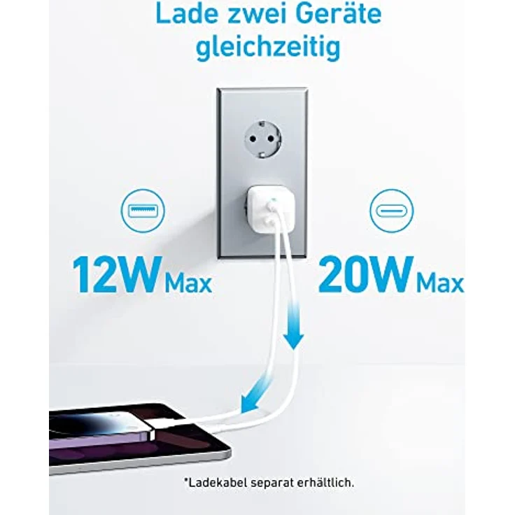 Anker USB C 323 Ladegerät (33 W), Kompakt, 2 Anschlüsse für iPhone 15 / 15 Plus / 15 Pro / 15 Pro Max / 14 / 13, Pixel, Galaxy, iPad / iPad Mini - Weiß – Bild 3