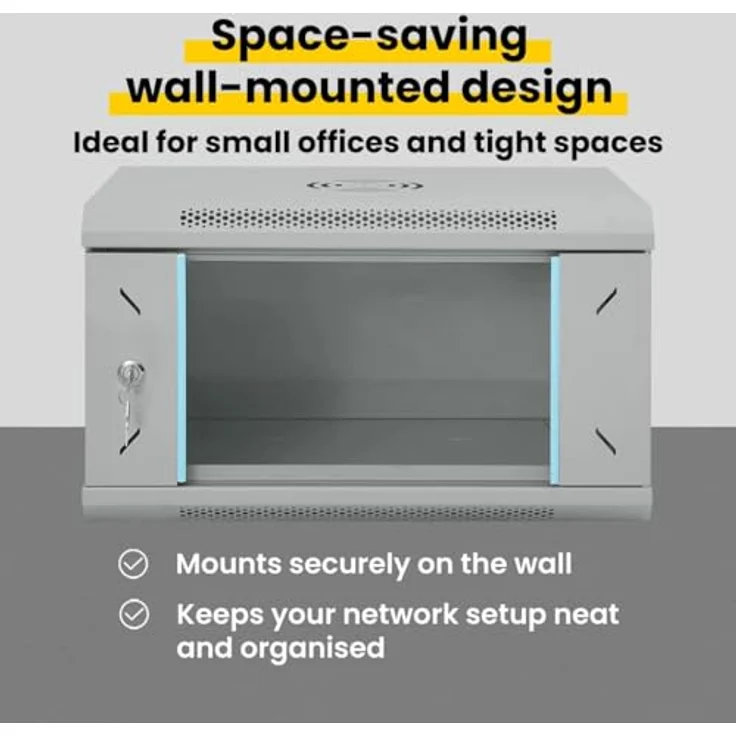 vidaXL Netzwerkschrank mit Speicher, Grau, 53 x 45 x 30 cm, aus Stahl und Einscheibensicherheitsglas, für Büros und Wohnräume – Bild 5