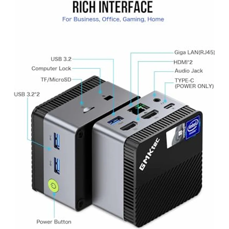 DroiX GMKTec NucBox G5 Mini PC, Intel N97, 12GB LPDDR5, 512GB SSD, UHD Grafik, Dual HDMI 4K, WiFi 5, Bluetooth 4.2, Windows 11 Pro, kompakt (72x72x44.5mm) – Bild 5