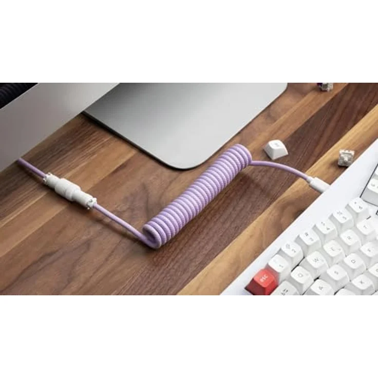 Keychron Coiled Aviator Cable, Spiralkabel für mechanische Tastatur, Typ-C mit abnehmbaren Aviator-Anschluss, hellblau, 136 cm, gerade – Bild 3