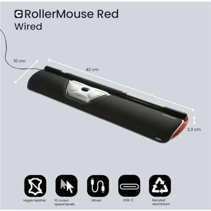 Contour RollerMouse Red, Wired (Kabelgebunden), Maus, Schwarz, Silber - Preisvergleich – Bild 5