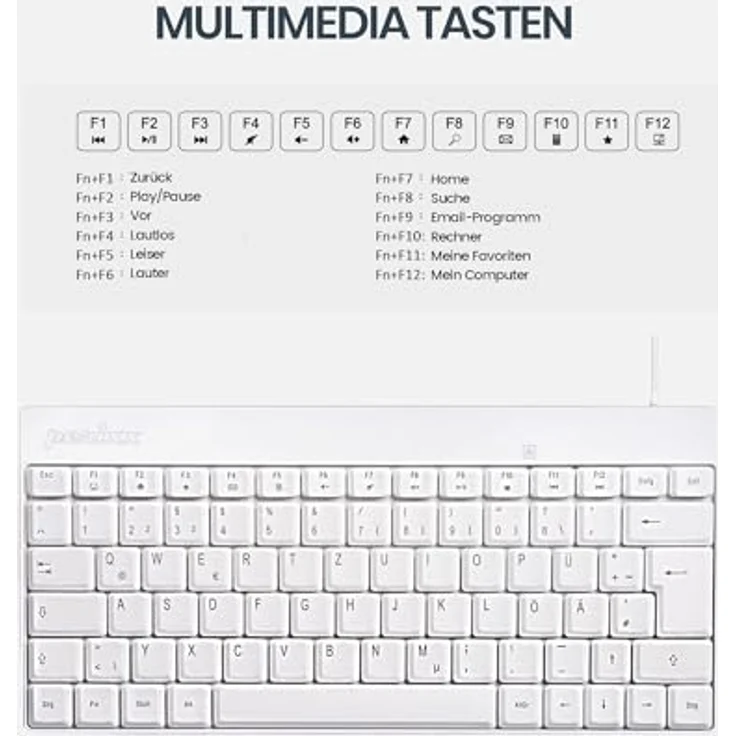 Perixx PERIDUO-212 Kompaktes Mini Tastatur und Maus Set, USB-Kabel, Deutsches Layout, Weiß, Ergonomisches Design und Präzise Maus – Bild 5