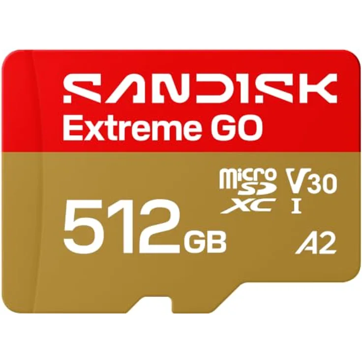 SanDisk Extreme Go - microSDXC UHS-I Speicherkarte - 512 GB, 240 MB/s Lesen, 160 MB/s Schreiben, Gold/Rot, wasserdicht, stoßfest