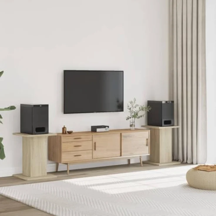 vidaXL Lautsprecherständer 2 STK., Hoher Boxenständer aus Sonoma-Eiche, mit stabiler Oberfläche und hohlem Design für verbessertes Audio-Hörerlebnis – Bild 2