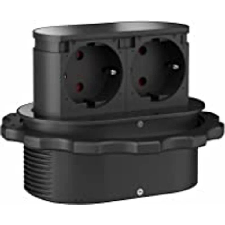 HPF Steckdosenelement Piccolino, 2er Set Schukosteckdosen in Edelstahl schwarz, mit 2 m Anschlusskabel für Küchenarbeitsplatte – Bild 1
