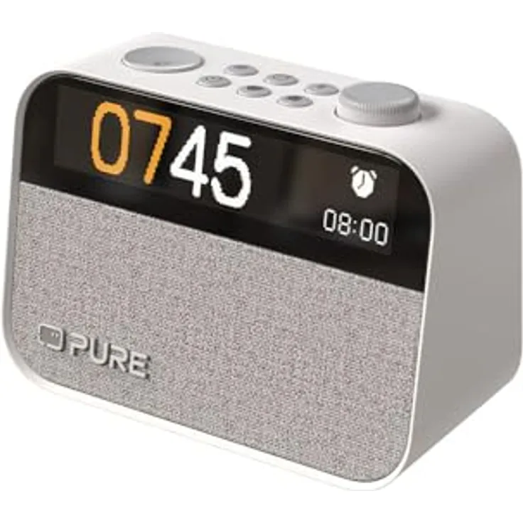 Pure Moment Radiowecker für Schlafzimmer & Büro (DAB+/FM Digital Radio, Bluetooth, White Noise Einschlafhilfe, Wake Up Light Lichtwecker, Nachtlicht, dimmbares Display) Weiß