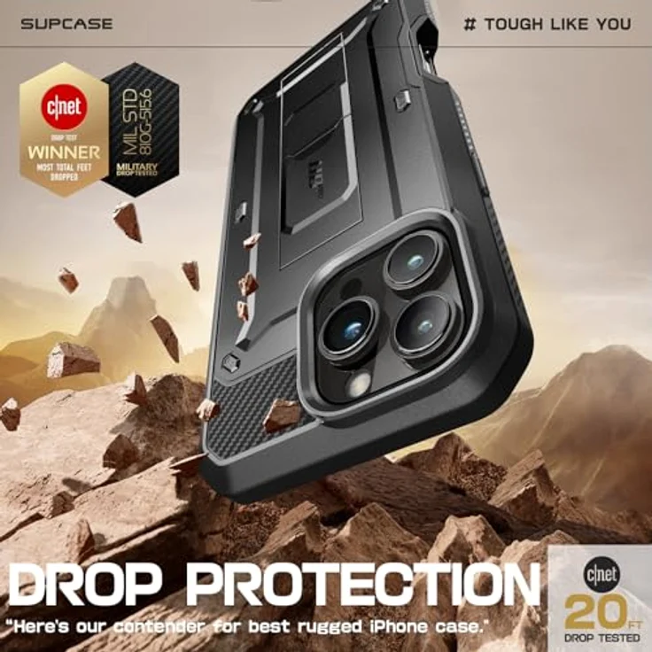 SupCase iPhone 16 Pro Max Hülle [Unicorn Beetle Pro] 6.9 Zoll Schwarz - Outdoor Handyhülle mit 360 Grad Schutz, Displayschutz, Ständer und Gürtelclip – Bild 3