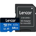 Lexar 64GB High-Performance 633x microSDHC UHS-I, bis zu 100MB/s Lesegeschwindigkeit, 20MB/s Schreibgeschwindigkeit, microSDXC