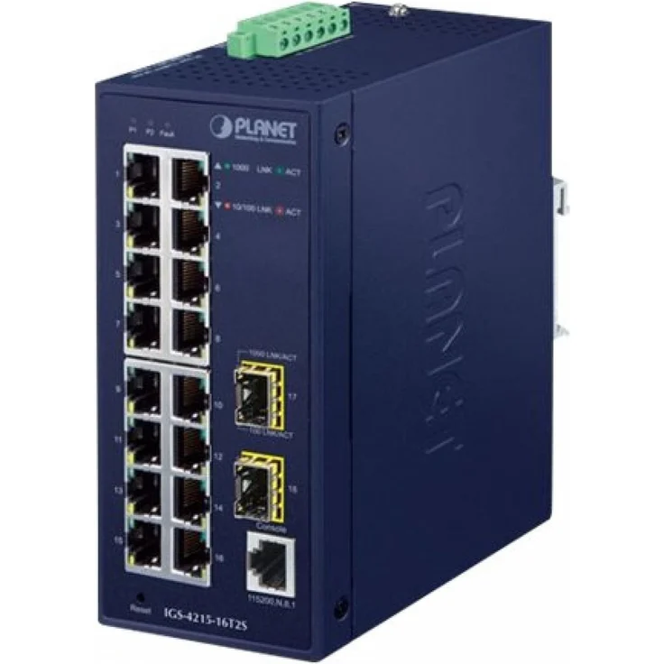 Planet IGS-4215-16T2S, Unmanaged L2 Gigabit Ethernet Netzwerk-Switch mit 16 RJ-45 und 2 SFP-Ports, hohe Bandbreite 36 Gbps, 4094 VLANs, Blau – Bild 1
