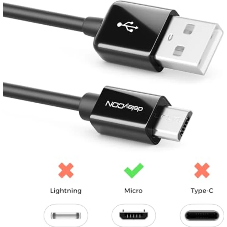 deleyCON 5m Micro USB Ladekabel, High-Speed Lade- und Datenkabel für Android Geräte, Schwarz – Bild 2