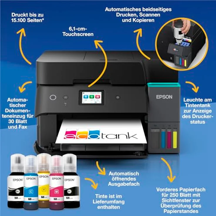 Epson ET-4950 Multifunktionsdrucker, 4.800 x 1.200 dpi, 400 Düsen Schwarz, kompakt 375 x 347 x 240 mm, Versandkostenfrei – Bild 2