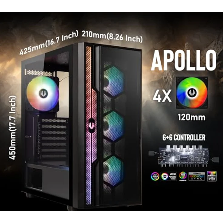 BitFenix Apollo Media Tower PC Gehäuse, Schwarz, mit 4 ARGB 120 mm Lüftern und hohem Luftstrom – Bild 2