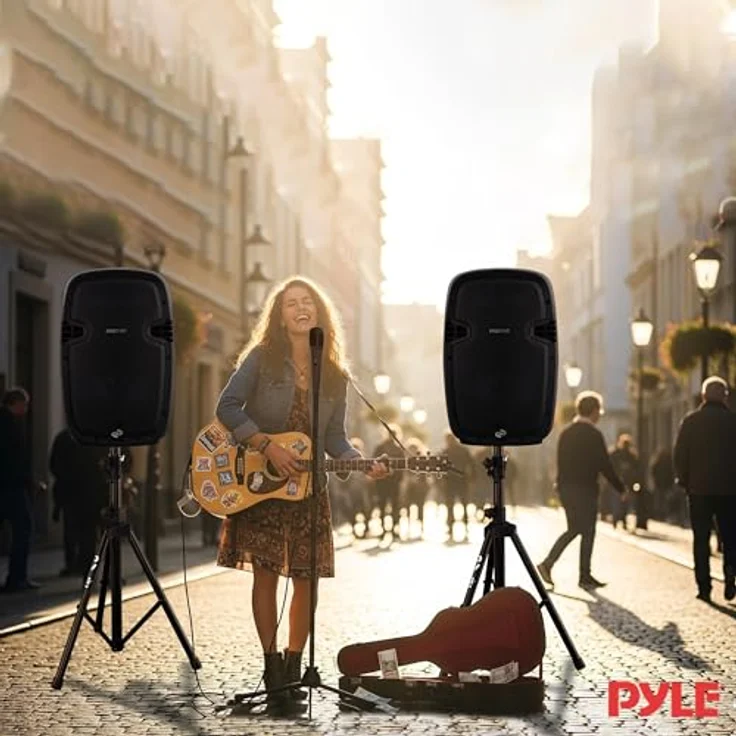 Pyle PPHP1049KT, 1000W PA Anlage Komplettset mit 2 Lautsprechern, Bluetooth-fähig, Mikrofon, USB/SD/MP3/AUX, mit 2 höhenverstellbaren Lautsprecher-Ständern, Schwarz – Bild 8