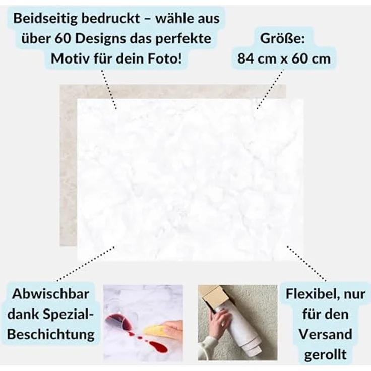LENS-AID 2-in-1 Foto Hintergrund, Flatlay Tabletop Background Design, 84 cm x 60 cm, abwaschbar, Made in Germany – Bild 3