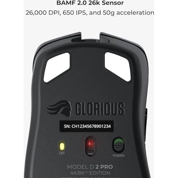 Glorious Gaming Model D 2 PRO 4K/8K Wireless Gaming Mouse – 2,4 GHz drahtlos, 4K/8K-Abruf, 100 Mio. Klicks, 62 g, Lange Akkulaufzeit, Sensor mit 26K DPI, ergonomisch, 6 Tasten, PTFE-Füße – Schwarz – Bild 4