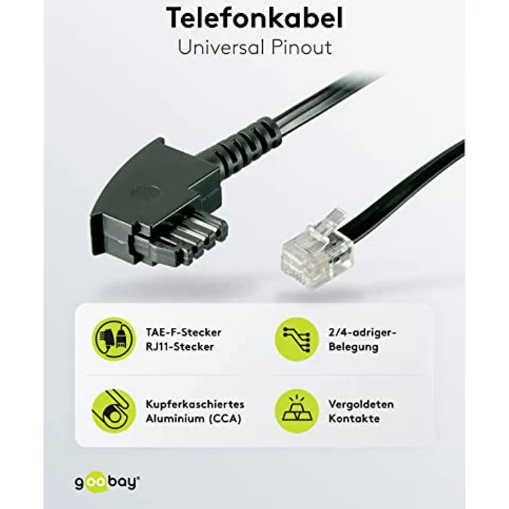 TAE Anschluss-Kabel (TAE-F Stecker auf Westernstecker), Schwarz, 3m – Bild 3
