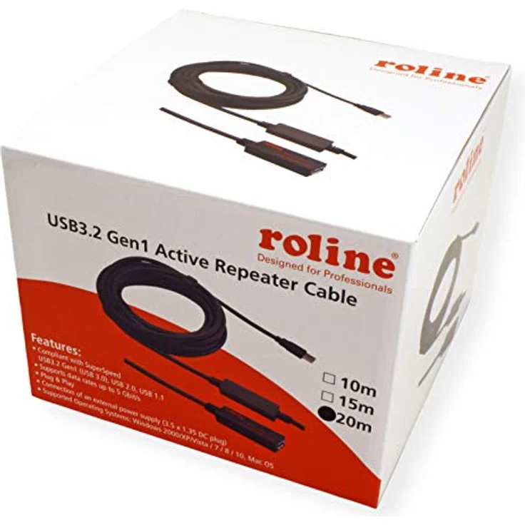 Roline USB3.2 Gen1 Aktives Repeater Kabel, 20 m, USB 3.2 Gen 1, schwarze Steckverbinder, maximale Datenrate 5 Gbit/s – Bild 7