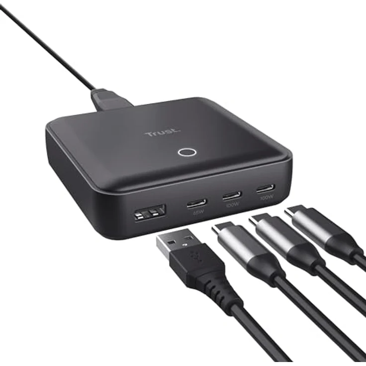 Trust Maxo 100W 4 Port USB C Ladegerät, Schnellladegerät für Büro Mobile iPhone iPad Tablet Laptop, nachhaltiges Design, 1,5 m Netzkabel – Bild 1