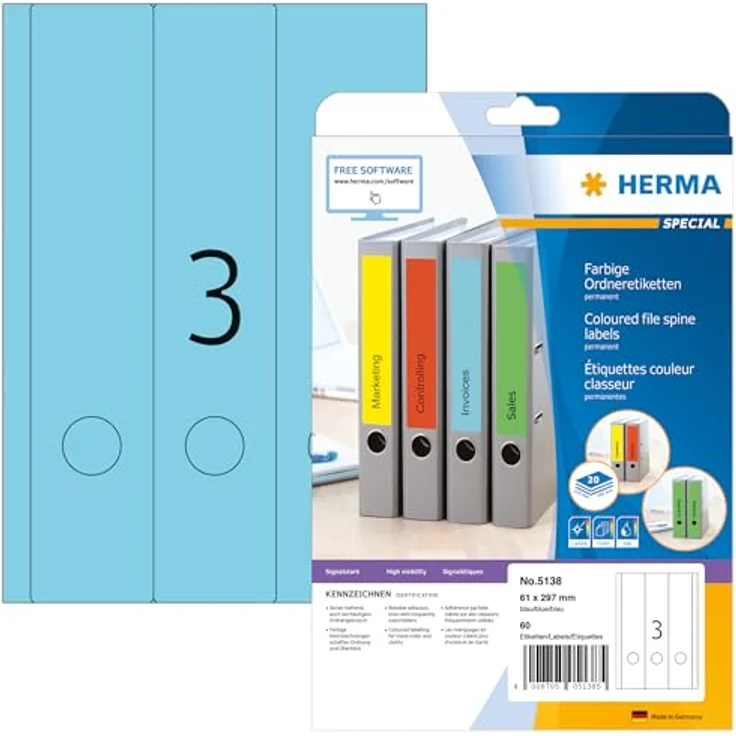 HERMA Aktenordner Ordnerrückenetikett SPECIAL breit/lang 61 x 297 mm, hoher Weißgrad, sicher haftend – Bild 2