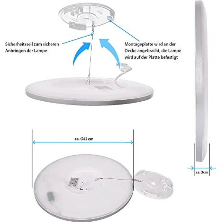 max K O M F O R T LED Deckenlampe LUCKY rund grau 22W Neutralweiß - Moderne Aufputzlampe für stilvolle Beleuchtung – Bild 4