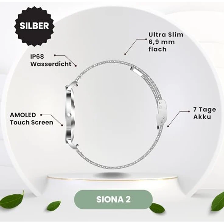 XCOAST SIONA 2 Damen Smartwatch (4,2 cm) 6,9mm hoch - iOS und Android Fitness Tracker AMOLED 21 Sportarten 200 watchfaces Blutsauerstoff Wasserdicht Puls Blutdruck 7 Tage Akku – Bild 2