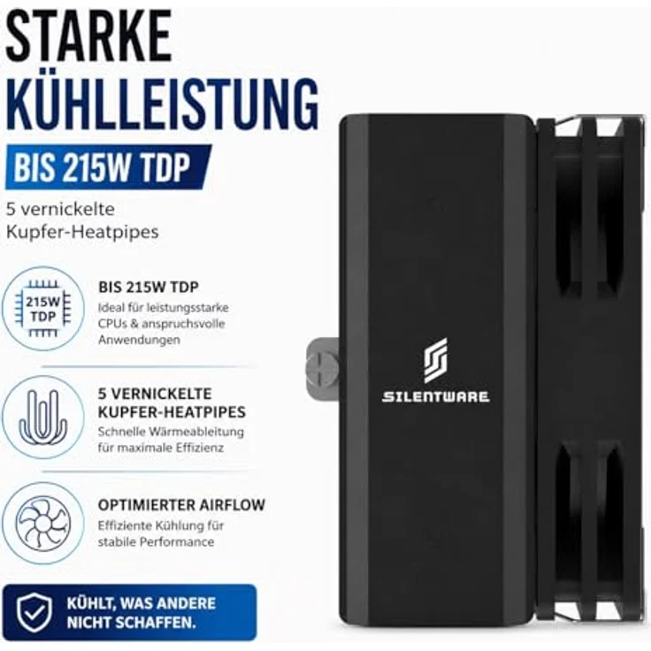 Silentware CPU Kühler Bora RGB, 5 Heatpipes, 120mm PWM A-RGB Lüfter, Kompatibel mit LGA 115X/1200/1700/1851 und AM4/AM5, bis 215W TDP – Bild 3