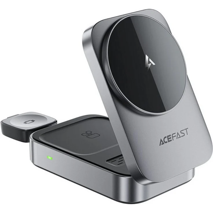 Acefast E22 Induktions-Ladegerät, 3-in-1 Ladestation für Smartphone, Smartwatch und Kopfhörer, faltbares Design, grau metallic