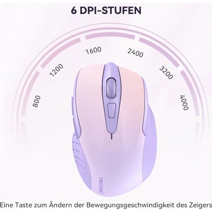 TECKNET Kabellose Maus Pro, 2.4G 2600 DPI Funkmaus mit 6 Tasten, Nano Empfänger, 24 Monate Batterielaufzeit, 5 einstellbare DPI-Pegel für PC, Laptop, MacBook, lila – Bild 3