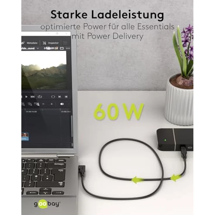 goobay USB-C Kabel 3.2/90° - 3m schwarz, 60W Power Delivery, 5 Gbit/s superschnelle Datenübertragung, kompatibel mit Thunderbolt 3 & 4 – Bild 5