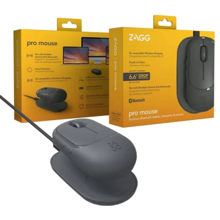 ZAGG Pro Mouse W/Wireless Charging Pad, Universal, ohne Batterien, lädt mit Gebrauch, Anthrazit