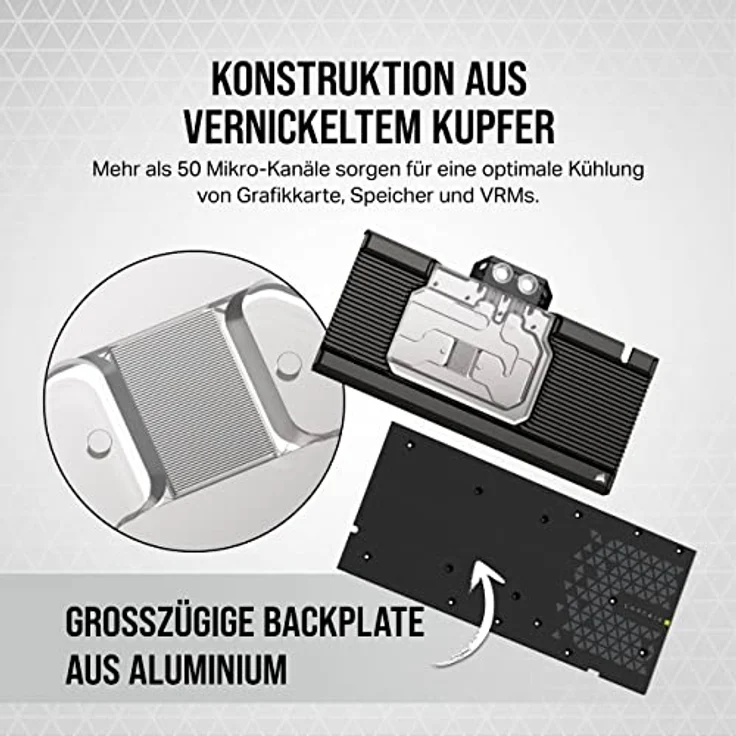 Corsair Hydro X Series XG7 RGB 4080 SUPRIM/Trio GPU Water Block - Vernickeltes Kupfer, Inkl. Backplate & ARGB Adapterkabel - Schwarz – Bild 3