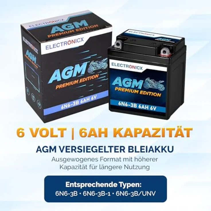 Electronicx AGM-6N6-3B AGM Motorradbatterie 6Ah 6V, wartungsfrei, auslaufsicher, rüttelfest für Motorrad, Roller, Quad und Jetski – Bild 5