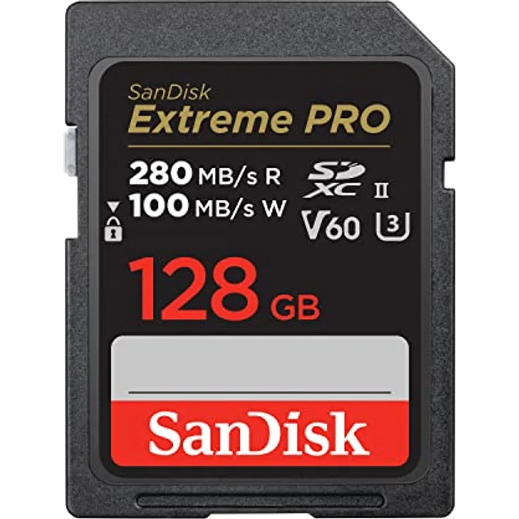 SanDisk Extreme PRO SDXC UHS-II Speicherkarte V60 128 GB (280 MB/s, 6K, 4K UHD, U3, C10, Rescue PRO Deluxe) – Bild 1