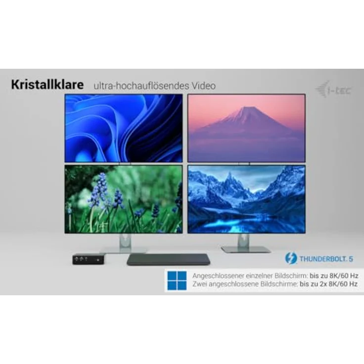 i-tec Thunderbolt 5 Quattro Display Docking Station, 2x Thunderbolt 5, 2x HDMI 2.0, 5x USB, 2.5G LAN, 140 W Stromversorgung, Schwarz – Bild 5
