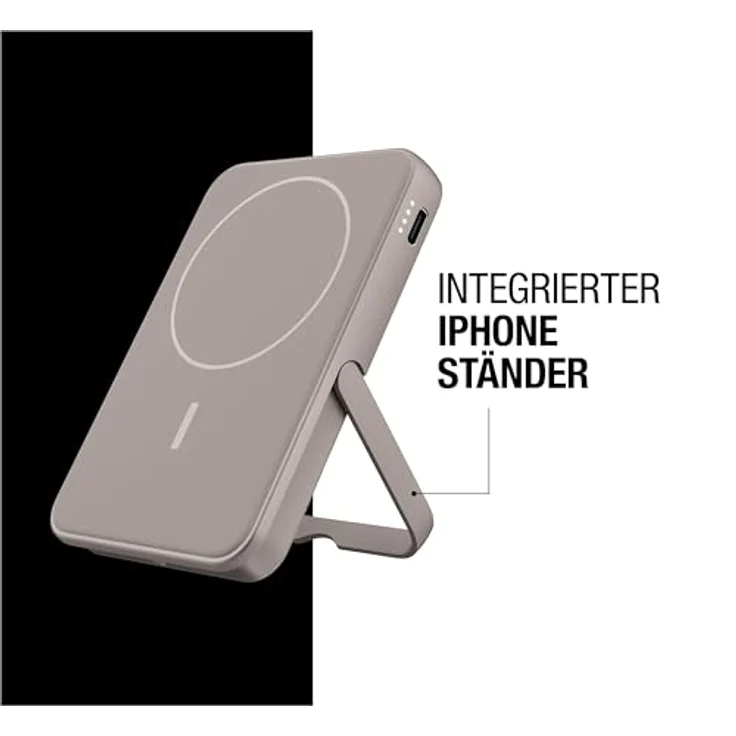 Fresh 'n Rebel Wireless Magnetic Powerbank 5000mAh, MagSafe-kompatibel, PD 20W Schnellladung, USB-C Port, tragbar, mit Ständer (Silky Sand) – Bild 4